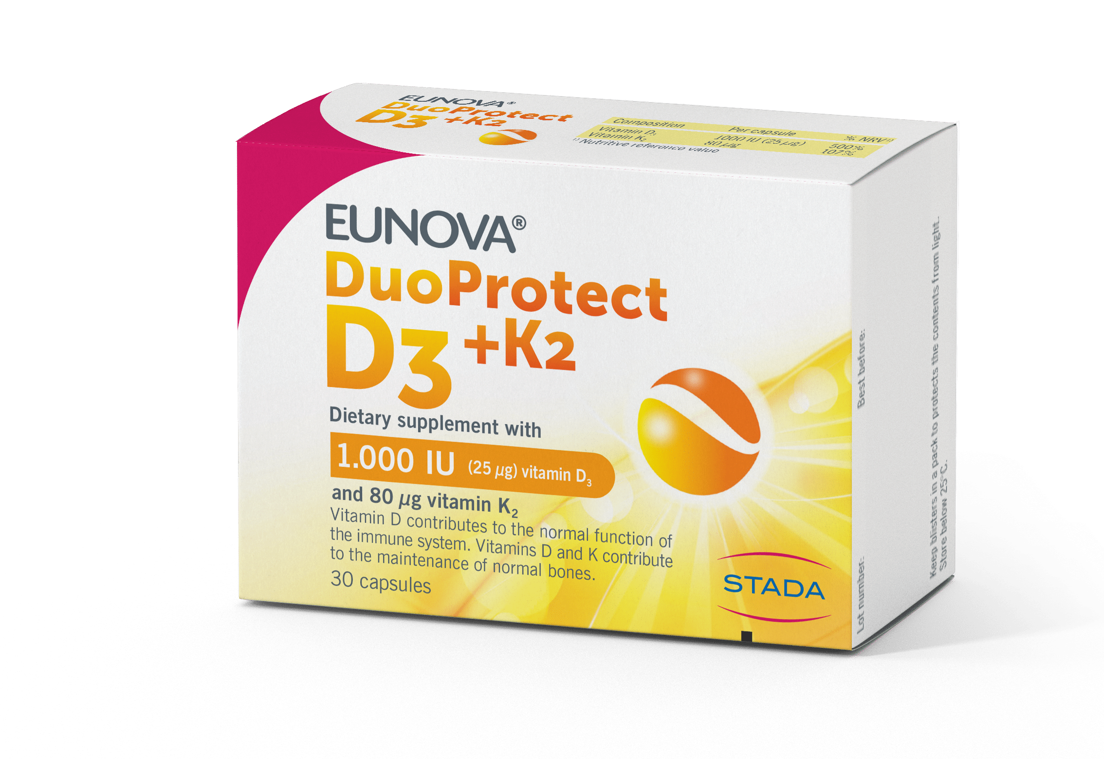EUNOVA DuoProtect D3+K2 (1000IU/25 µg vitamina D3 + 80 µg vitamina K2) 30 kapsula