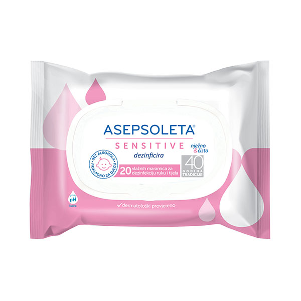 ASEPSOLETA SENSITIVE a 20, Senzitivne maramice