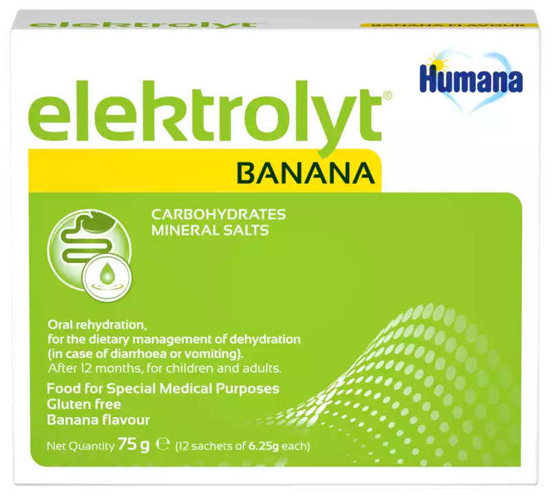 HUMANA Elektrolit sa ukusom banane, prašak, a12